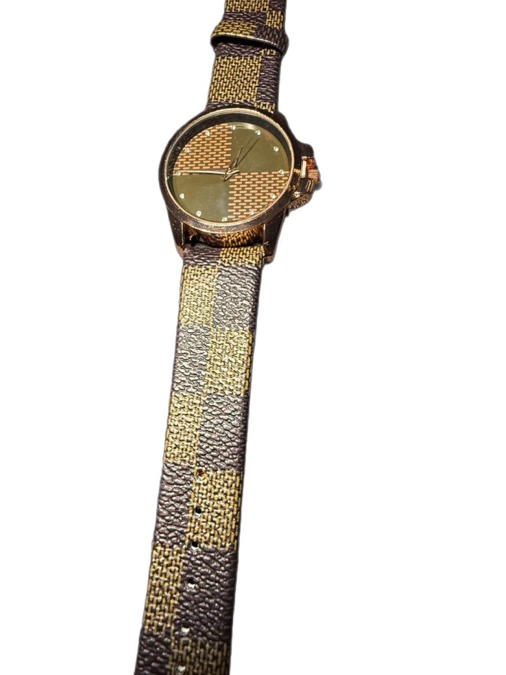 Checkered Brown and Gold designed with crystals. For men or women (New)